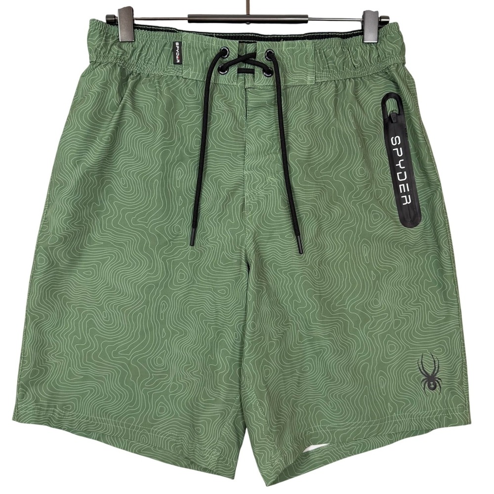 Spyder Swim Shorts Mens Small Green Topo Print Board Shorts S720H07 Dark Ivy